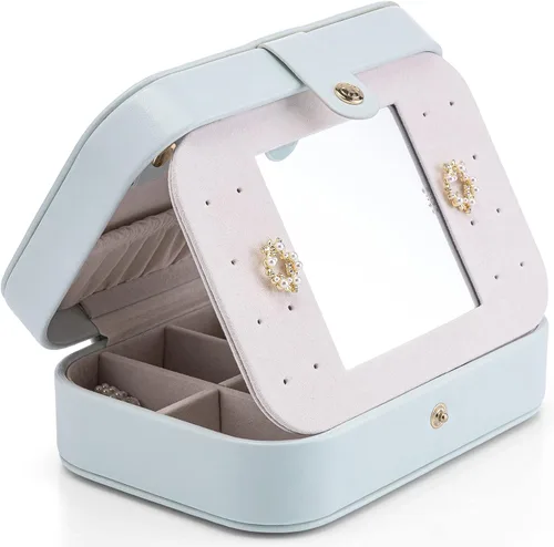 Miniatura 8 de Vlando Organizador de joyas de viaje pequeño para aretes collar anillo organizador de joyas portátil de viaje de doble capa para mujeres y niñas