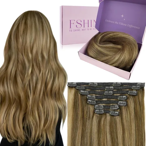 Miniatura 17 de Fshine Extensiones de cabello con broches, 22 pulgadas, 7 unidades, color marrón oscuro, doble trama, extensiones de cabello humano real con clip