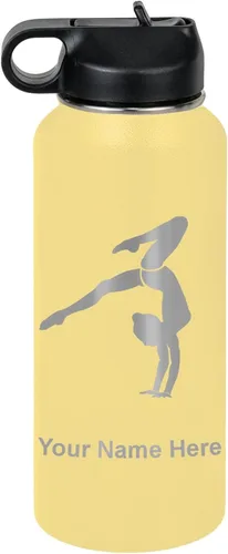 Miniatura 57 de LaserGram Botella de agua personalizada, soporte de mano de gimnasta, acero inoxidable de doble pared aislada al vacío con popote superior, regalo