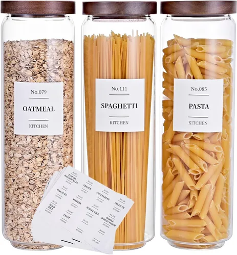 Miniatura 7 de Tzerotone Tarros de almacenamiento de cristal para despensa con tapa hermética de acacia, recipientes de cocina transparentes de 25 onzas con tapa 6