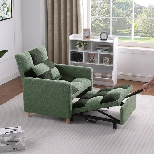 Miniatura 12 de Sofá cama convertible 3 en 1, silla reclinable de tela de terciopelo para interiores con respaldo ajustable y almohada para adultos, sofá extraíble