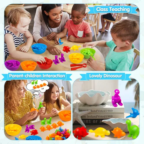 Miniatura 5 de USATDD Juguetes de dinosaurios para contar con clasificación de colores, juegos de apilamiento con cuencos, actividades de aprendizaje preescolar