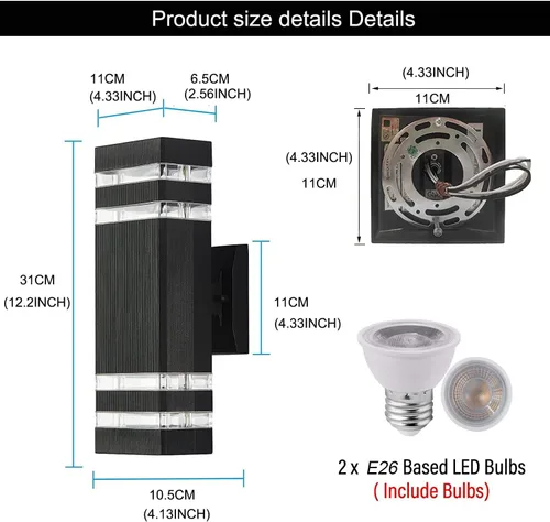 Miniatura 5 de Paquete de 2 luces LED cuadradas de 12 pulgadas para pared arriba y abajo, 14 W, 4000 K, blanco día, luz de pared blanca para exteriores, cuerpo