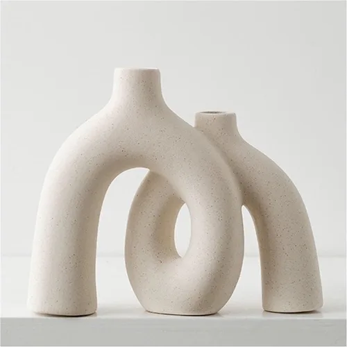 Hug Donut - Juego de jarrones decorativos de estilo bohemio nórdico moderno, decoración del hogar, decoraciones de cerámica mate para estante de