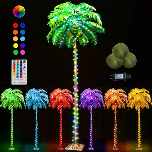 Miniatura 13 de Ledido Palmera Iluminada de 7 Pies que Cambia de Color con 5 Cocos, 218LED Árboles de Palmera Artificiales Iluminados para Exteriores con Control