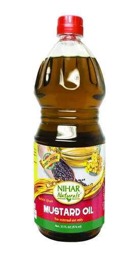 Nihar Naturals Aceite de mostaza Kacchi Ghani | Prensado en frío | Aceite de mostaza 100% puro | Para el cuidado de la piel, el cabello y el masaje