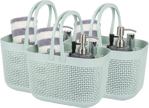 Miniatura 10 de UUJOLY Cestas de almacenamiento de plástico con asas, organizador de cubos de ducha para baño y cocina, color beige