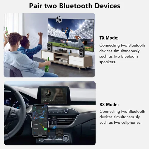 Miniatura 4 de Receptor transmisor de audio Bluetooth 5.2 para TV, 2 conexiones de dispositivos BT Bluetooth Transmitter for Headphones, 3.5mm Jack Aux Airplane
