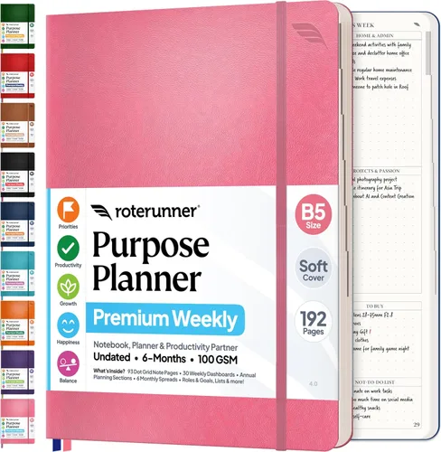 Miniatura 14 de Roterunner Cuaderno Planificador de Propósitos B5 7.5”x9.8” Planificador Sin Fechas 2025 Herramienta de Productividad y Establecimiento