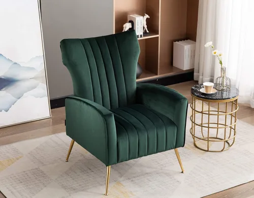 Miniatura 8 de Silla decorativa curvada copetuda con patas de metal doradas de terciopelo tapizado con brazo tapizado para club, ocio, silla moderna para sala