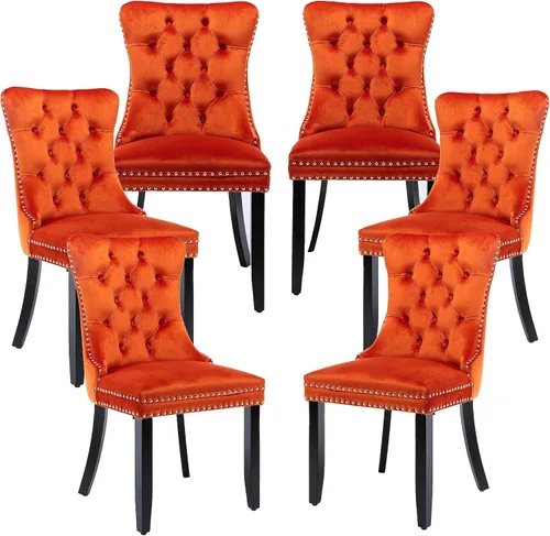 Miniatura 67 de LKTART Juego de 2 sillas de comedor de terciopelo, sillas de comedor copetudas con ribete de anillo de clavo, silla de comedor tapizada con patas