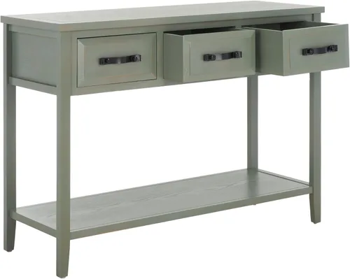 Safavieh colección americana para el hogar Earley Mesa consola de tres cajones Color Negro Envejecido Y Nogal, Madera de olmo, Gris (French Grey)