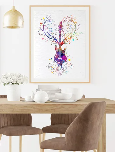 Miniatura 2 de Dignovel Studios 18X24 sin marco guitarra corazón vena amante de la música instrumento músico vieja escuela acuarela arte impresión póster arte