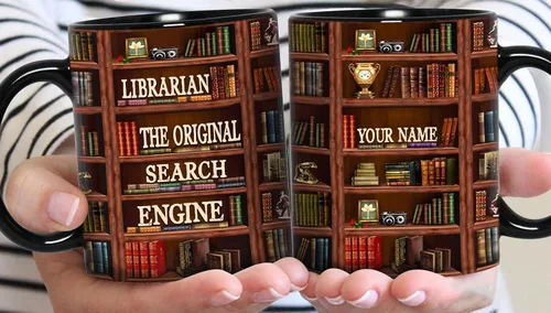 Miniatura 5 de B62112 - Taza de bibliotecario personalizada, motor de búsqueda original, estante de biblioteca, taza para amantes de los libros, color negro, 11