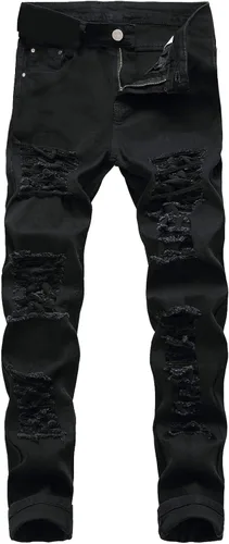 Pantalones de mezclilla ajustados para hombre, rasgados, elásticos, desgastados, pierna cónica, desgastados, pantalones de mezclilla para hombre con