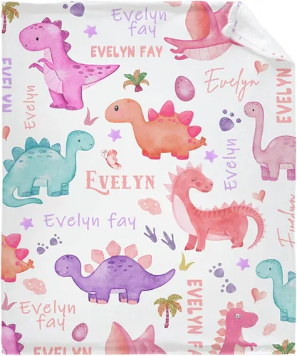 Miniatura 14 de Manta con nombre de bebé con diseño de dinosaurios, regalos para amantes de los dinosaurios, niñas, niños, adolescentes y adultos, mantas