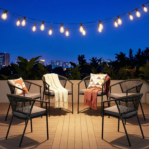 Miniatura 8 de YITAHOME Juego de 6 sillas de patio al aire libre, sillas de comedor apilables, mimbre de ratán, juego de muebles de patio al aire libre con cojín