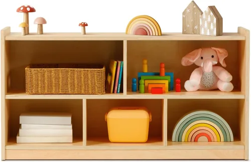 Miniatura 13 de OOOK Armario esquinero de madera, organizadores y almacenamiento de juguetes de 2 niveles, estante Montessori para habitación de niños, sala