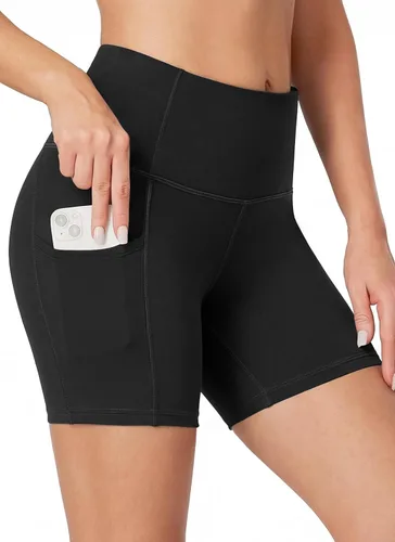 Heathyoga Pantalones cortos de ciclismo para mujer, control de abdomen, pantalones cortos de entrenamiento de 5 pulgadas con bolsillos, cintura
