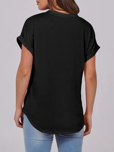 Miniatura 5 de ANRABESS - Camisetas Henley de manga corta para mujer, cuello en V, elegantes, estilo informal, de corte suelto; blusas fluidas de verano, ropa
