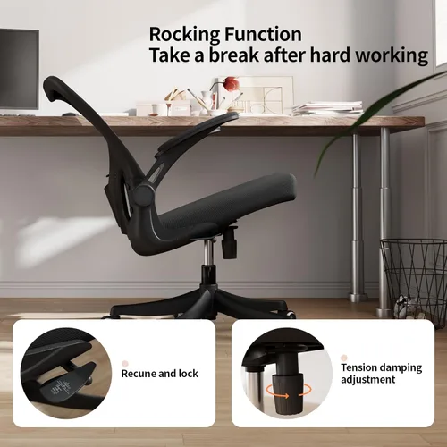 Miniatura 7 de Monhey Silla de oficina ergonómica con soporte lumbar, altura ajustable, brazos abatibles 2D, malla negra transpirable, cómoda silla de escritorio