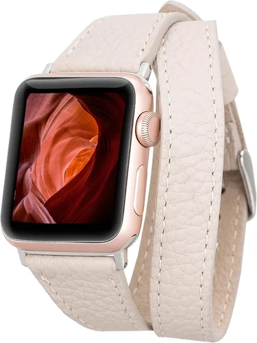 Miniatura 3 de VENOULT Double Tour - Correa de piel auténtica para Apple Watch para mujer, correa de cuero genuino de grano completo para iWatch de 1.929 in, 1.772