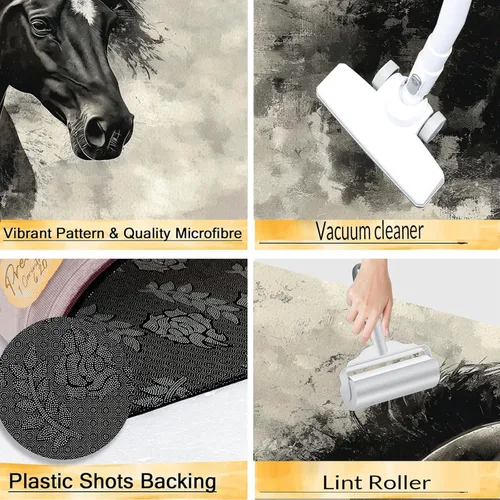 Miniatura 3 de Juego de 2 piezas de tapetes de cocina, estilo retro abstracto negro Horsetapete para antifatiga, tapetes de interior, oferta para decoración