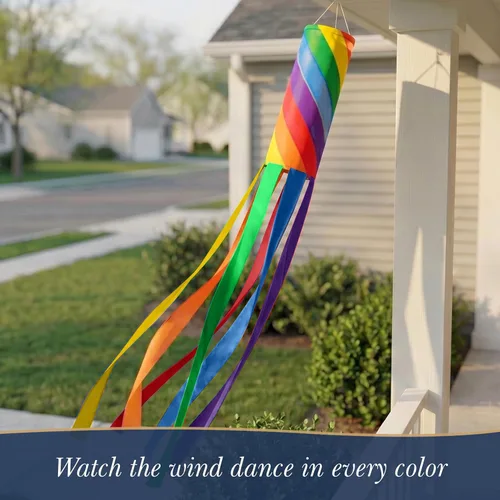 Miniatura 8 de Madrona Brands Calcetín de viento en espiral arcoíris para exteriores de 60 pulgadas Bandera decorativa duradera para colgar en exteriores
