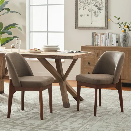 Miniatura 15 de VKNOW Juego de 2 sillas de comedor modernas, sillas de cocina de piel sintética con patas de madera, sillas laterales tapizadas para cocina, Beige