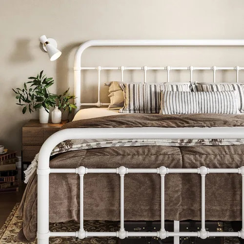 Miniatura 4 de Allewie Marco de Cama de Plataforma de Metal Tamaño King con Cabecero/Pie de Cama de Arte de Hierro Forjado Estilo Victoriano, No Requiere Somier