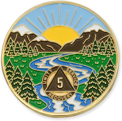 Miniatura 103 de Moneda AA de 1 año – Medallón de recuperación de ondas estrelladas de Sobriety Mint – azul/blanco/dorado