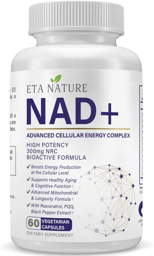NAD+ Supplement - NAD Resveratrol para energía celular y resistencia - Suplementos energéticos con ribósido de nicotinamida, semilla de uva y