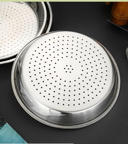 Miniatura 5 de Placa de vapor, 2 unidades de red de vapor redonda de acero inoxidable de 12.6 pulgadas para cocinar al vapor de alimentos (plata, L)