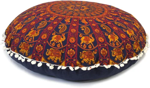 Miniatura 10 de Funda redonda para cojín de piso con mandala, estilo hippie, decorativa, bohemio, para puf otomano, con pompones, fundas de almohada, boho, indio