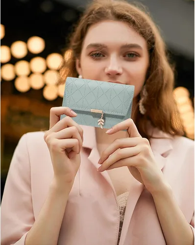 Miniatura 6 de RNIEGA Cartera de cuero para mujer, pequeña, plegable, con bloqueo RFID, tarjetero con bolsillo para monedas, con cremallera