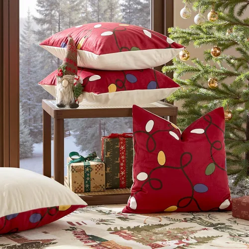 jinchan Fundas de almohada navideñas de 20 x 20 pulgadas, fundas de almohada rojas navideñas con estampado de luces de cascabel, decoración del