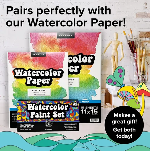 Miniatura 8 de Juego de pintura de acuarela profesional, 36 colores de agua, kit de pintura con paleta y pincel, pinturas de acuarela portátiles para viajes