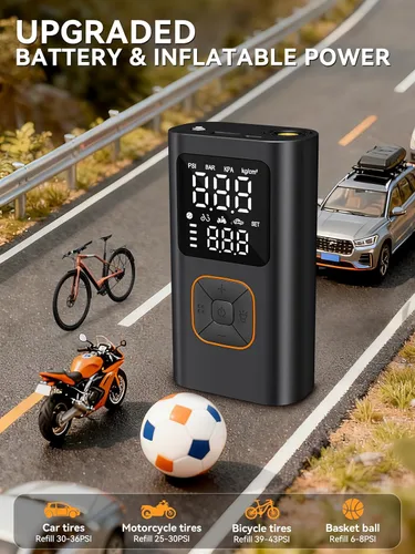 Miniatura 6 de Inflador de neumáticos, compresor de aire portátil, bomba de bicicleta con pantalla digital de valores duales, bomba de aire de neumáticos de coche