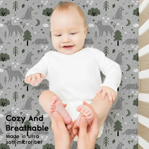 Miniatura 4 de Yoofoss Sábanas para cuna de bebé para niños y niñas, paquete de 2 sábanas bajeras para cuna estándar y colchón de niño pequeño, sábana de Zorro