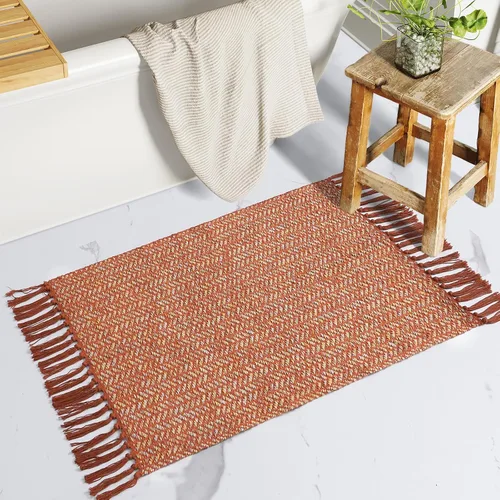 Miniatura 19 de Lahome Alfombras de baño bohemias, alfombra pequeña de 2 x 3 pies, alfombra ligera para entrada, alfombra de algodón tejida con borlas, alfombra