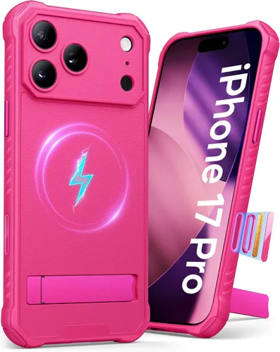Miniatura 23 de Funda para iPhone 17 Pro, compatible con MagSafe, soporte integrado y botón de captura de control de cámara, protección de grado militar, funda Negro