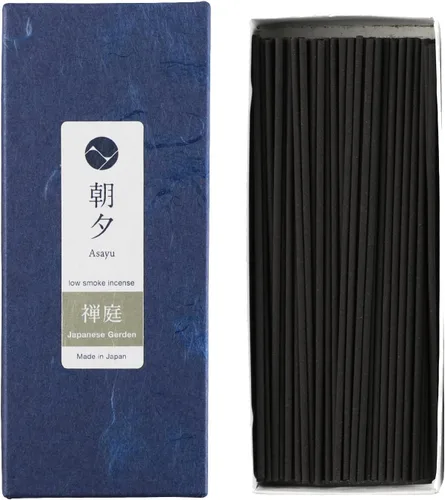 Asayu Japan Varitas de incienso con bajo humo para meditación matutina o nocturna, relax o yoga, hecho en Japón 1.41 oz - Jardín Zen japonés