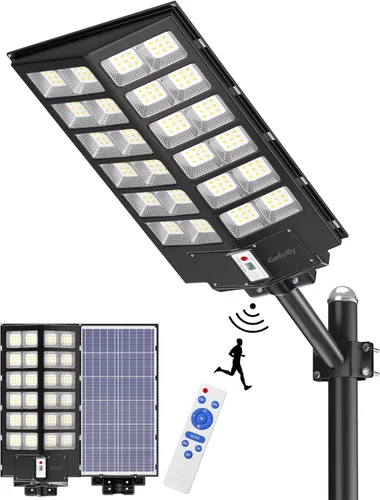 Gefolly SL-9800W Luces solares de calle para exteriores, luz comercial de estacionamiento de 860000 lm, luz de inundación LED de seguridad IP67 de