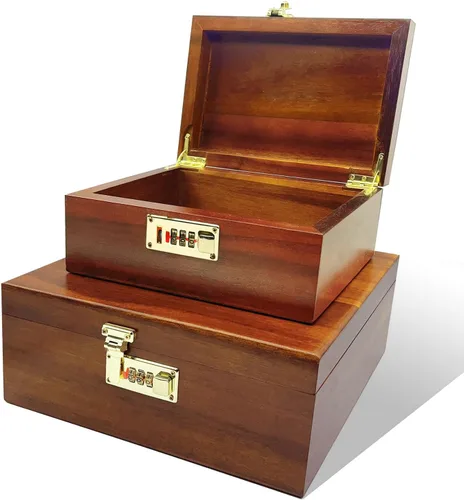 Miniatura 9 de MFLUEEWR Caja Grande de Madera con Tapa con Bisagras con Cerradura de Combinación, Caja de Almacenamiento de Madera Cofre Decorativo con Cerradura