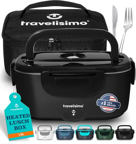 Miniatura 7 de TRAVELISIMO Fiambrera eléctrica para adultos de 80 W con calefacción para hombres, calentador de alimentos portátil de acero inoxidable de 1.5 L