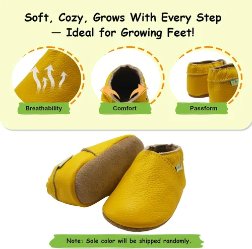 Miniatura 4 de SAYOYO Leather Infant Slippers Toddler Soft Sole Shoes First Walker Crib Shoes Baby Moccasins for Boys and Girls