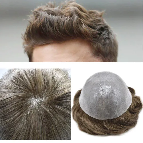 Miniatura 47 de PU Toupee para hombres pieza de pelo real sistema de reemplazo de cabello humano para hombres Toupee pieza de pelo para hombres piel polivinílica