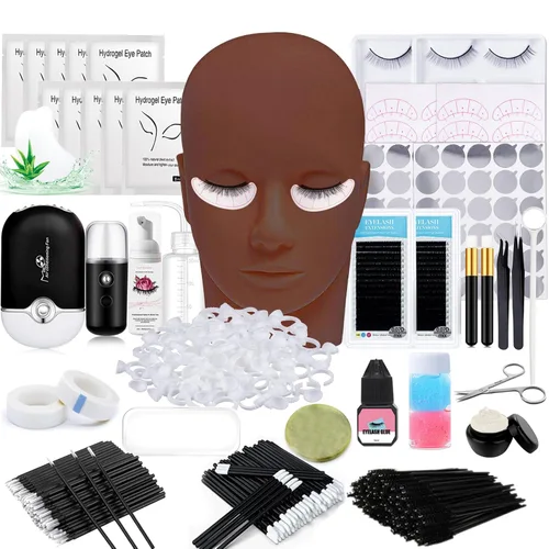 Kit de extensión de pestañas profesional, suministros para extensiones de pestañas, entrenamiento para principiantes, cabeza de maniquí, injerto de