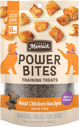 Merrick Power Bites - Golosinas suaves y masticables para perros, sin gluten ni granos, completamente naturales