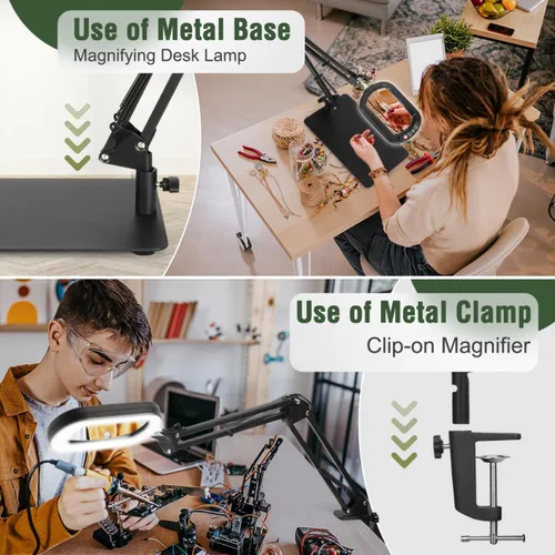 Miniatura 4 de Veemagni Lupa de Aumento 10X con Luz y Soporte, Vidrio Real Rectangular, 5 Modos de Color Regulables Lámpara de Escritorio LED 2 en 1 y Abrazadera